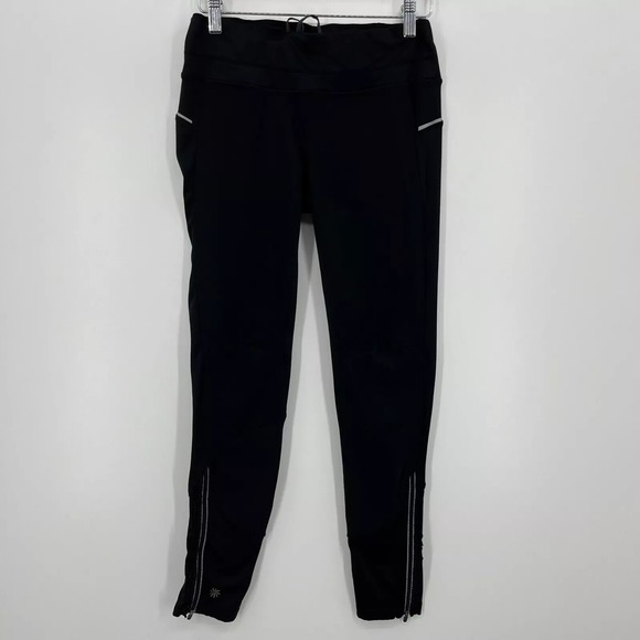 Athleta Pants - Athleta Leggings Women's Size S Black‎ Elastic Waist Logo Skinny Ankle Zip